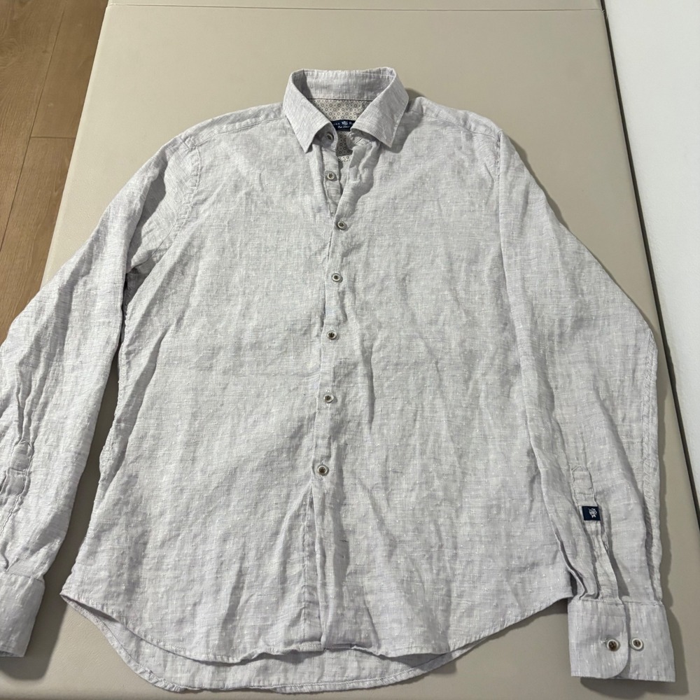 Stone Rose Mens Linen Blend Button‎ Down Shirt Gray Size Small (2 )Long Sleeve